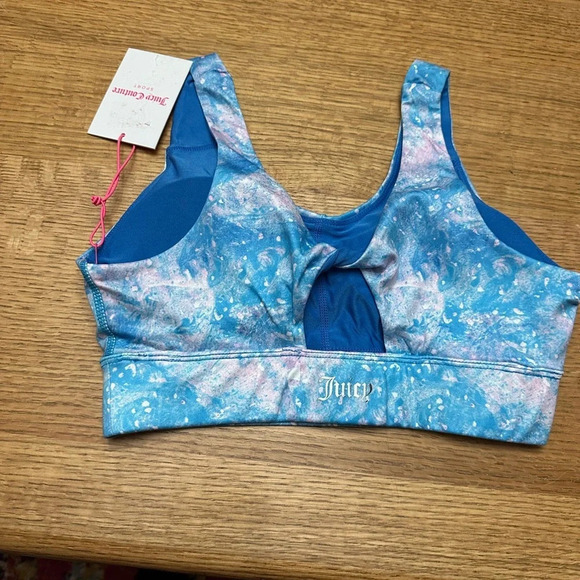 Juicy Couture NWT Twist back removable pads vneck sports bra Aurora Print sz M - Picture 7 of 12